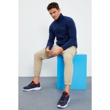 Tommy Life  Indigo Erkek Yazı Nakışlı Dik Yaka Fermuarlı Standart Kalıp Sweatshirt Polar - 87992