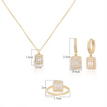 Coşar Silver Baget Taşlı Altın Kaplama Üçlü Gümüş Set