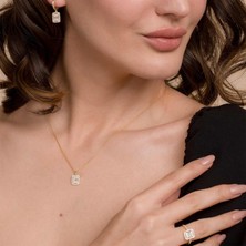 Coşar Silver Baget Taşlı Altın Kaplama Üçlü Gümüş Set
