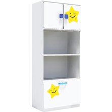 2 Kapaklı 2 Çekmeceli Çocuk Odası Anaokulu Kreş Dolap Uzay Temalı