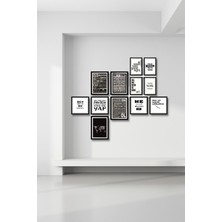 12 Parça Siyah Ahşap Tablo Seti  Mutlu Hayat Reçetesi Salon Otuma Odası Yatak Odası Için Mdf Duvar Dekoru 90 x 75 cm