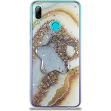 Case World Caseworld Huawei Y7 2019 Kapak Mermer Desenli Pop Socketli Silikon Kılıf - Gold