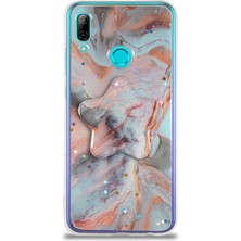 Case World Caseworld Huawei Y7 2019 Kapak Mermer Desenli Pop Socketli Silikon Kılıf - Mercan