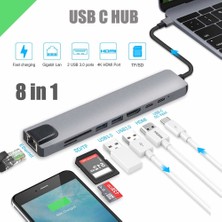 Flagen 8 In 1 Ethernet Sd USB Type C Hub HDMI Girişli Çevirici Çoklayıcı