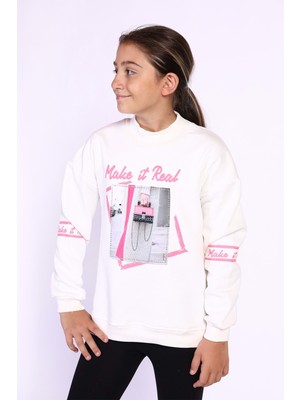 Toontoy Kids Toontoy Kız Çocuk Baskılı Taş Işlemeli Balıkçı Yaka Sweatshirt