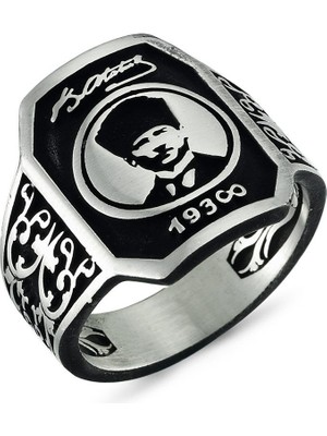 Takılingo Kemal Atatürk Portreli Imza Taşsız Gümüş Erkek Yüzük