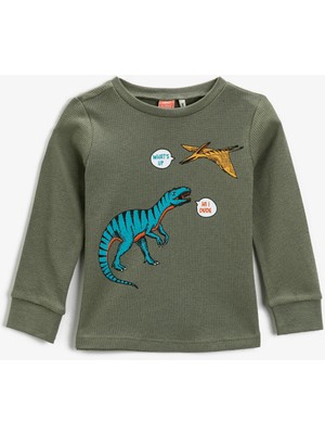 Koton Pamuklu Baskılı Bisiklet Yaka Uzun Kollu Tişört