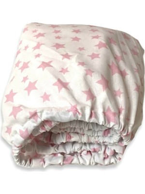 Bebek Özel Pamuklu Bebek ve Çocuk Lastikli Çarşaf Beyaz Zemin Pembe Yıldızlı 90 x 190 cm