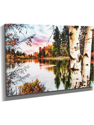 Dekoratif TASARIM18 Çizim Göl Manzara Canvas Tablo