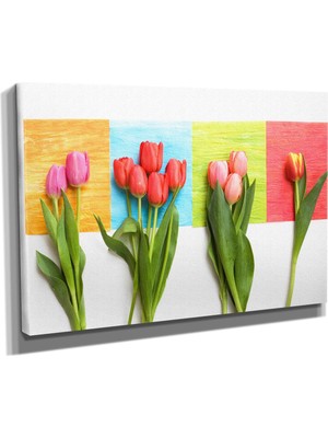 DEKORATIF32 Yağlı Boya Laleler Canvas Tablo