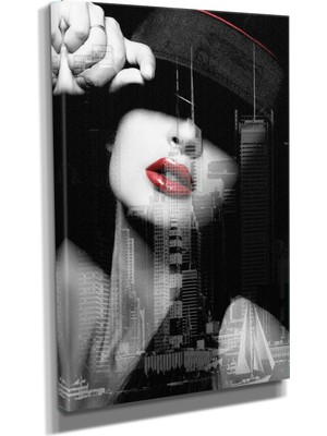 Dekoratif TASARIM16 Siyah Retro Kadın Canvas Tablo