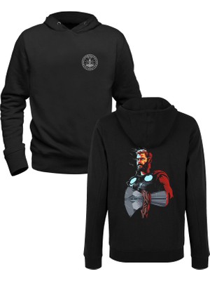 Muggkuppa Thor Mjolnir Resim Baskılı Hammer Siyah Ön Arka Çocuk Baskılı Sweatshirt
