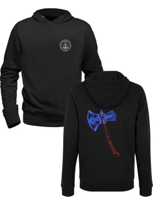 Muggkuppa Thor Mjolnir Tasarımlı Resimli Hammer Siyah Ön Arka Çocuk Baskılı Sweatshirt