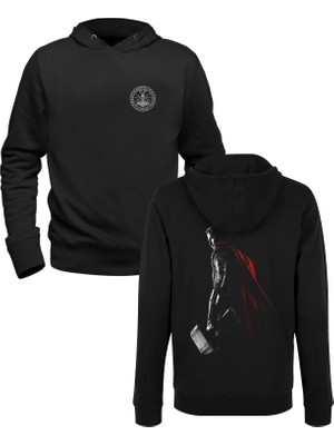 Muggkuppa Thor Mjolnir Tasarımlı Resimli Hammer Siyah Ön Arka Çocuk Baskılı Sweatshirt