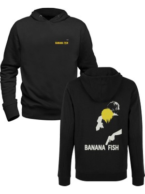 Muggkuppa Banana Fish Baskılı Siyah Ön Arka Çocuk Baskılı Sweatshirt