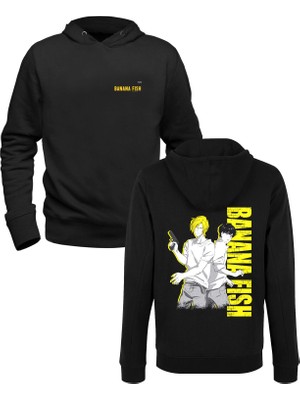 Muggkuppa Banana Fish Baskılı Siyah Ön Arka Çocuk Baskılı Sweatshirt