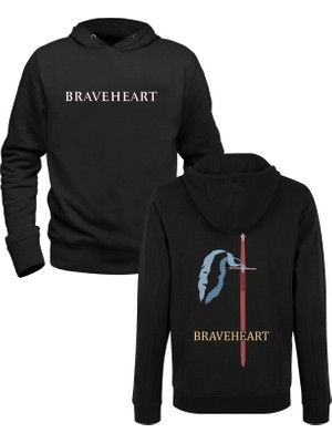 Muggkuppa Braveheart Resimli Baskılı Siyah Ön Arka Çocuk Baskılı Sweatshirt