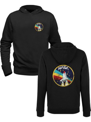 Muggkuppa Nasa Baskılı Siyah Ön Arka Çocuk Baskılı Sweatshirt