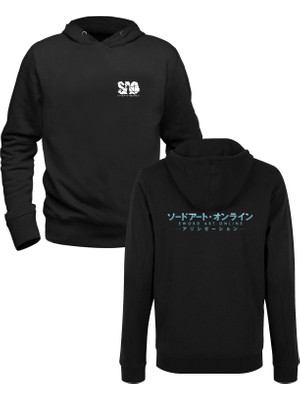 Muggkuppa Sword Art Online Baskılı Siyah Ön Arka Çocuk Baskılı Sweatshirt