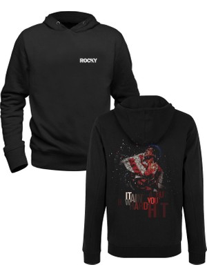 Muggkuppa Rocky Balboa Dijital Baskılı Siyah Ön Arka Çocuk Baskılı Sweatshirt