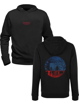 Muggkuppa Stranger Things Baskılı Siyah Ön Arka Çocuk Baskılı Sweatshirt