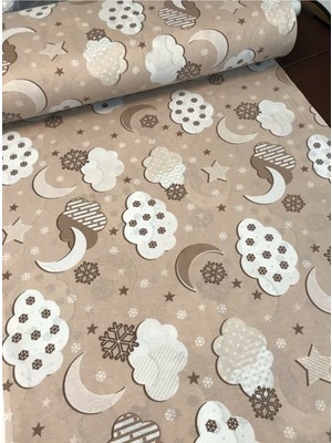 Bebek Özel  Pamuklu Bebek ve Çocuk Lastikli Çarşaf Kahverengi Bulutlu 90X190