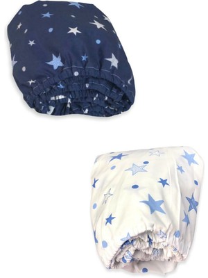 Bebek Özel   Pamuklu Bebek ve Çocuk Lastikli Çarşaf Lacivert ve Mavi Yıldızlı 90X190 (2 Adet)
