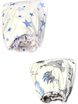 Bebek Özel   Pamuklu Bebek ve Çocuk Lastikli Çarşaf Kamp ve Mavi Yıldızlı 90X190 (2 Adet)