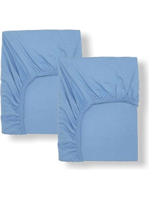 Bebek Özel   Pamuklu Bebek ve Çocuk Lastikli Çarşaf Mavi 90X190 (2 Adet)