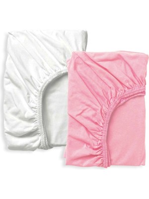 Bebek Özel   Pamuklu Bebek ve Çocuk Lastikli Çarşaf Beyaz ve Pembe 90X190 (2 Adet)