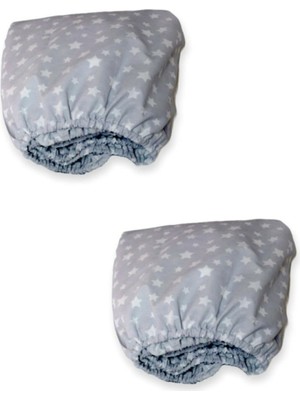 Bebek Özel   Pamuklu Bebek ve Çocuk Lastikli Çarşaf Yıldızlı Gri 90X190 (2 Adet)