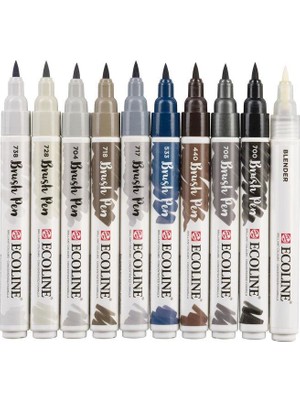 Talens Ecoline Brush Pen Fırça Uçlu Kalem 10 Renk Set Greys