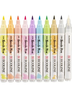 Talens Ecoline Brush Pen Fırça Uçlu Kalem 10 Renk Set Pastel