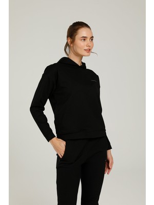 SN80 Basic Hoodie 1pr Siyah Kadın Kapüşonlu Sweatshirt
