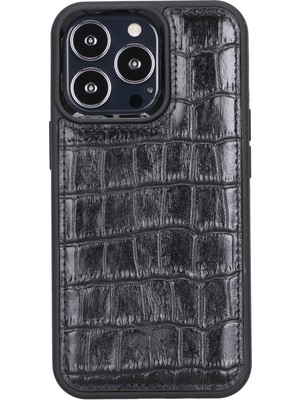 Venito Apple iPhone 13 Pro Lucca Siyah Timsah Deri Arka Telefon Kılıfı