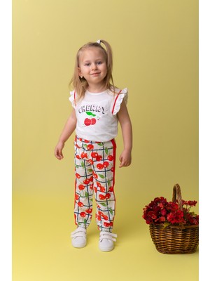 Mininio Kız Bebek Beyaz Cherry Jogger Pantolon (9 Ay - 4 Yaş )