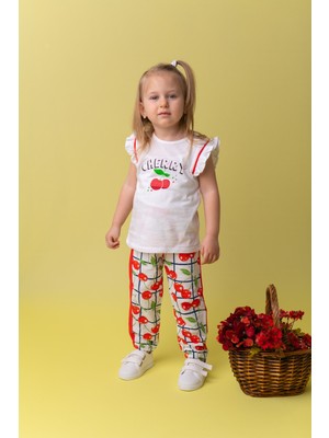 Mininio Kız Bebek Beyaz Cherry Jogger Pantolon (9 Ay - 4 Yaş )