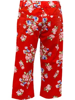 Zeyland Kız Çocuk Kırmızı Çiçek Baskılı Pantolon (5 - 12 Yaş )