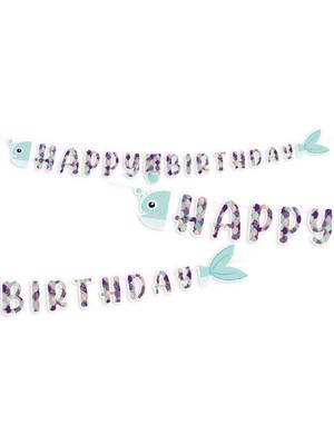 Balonevi TPD0666 Balonevi, Pırıltılı Deniz Kızı, 2.50M ''happy Birthday'' Banner