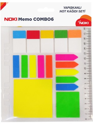 Noki 12706 Memo Combo 6 Neon Renkli Yapışkanlı Not Kağıdı Seti 25 Sayfa Her Birinde