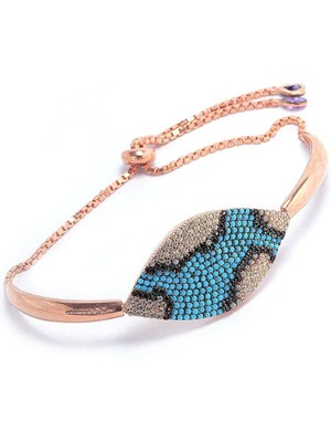 Söğütlü Silver Turkuaz ve Zirkon Taşlı Asansörlü Bileklik