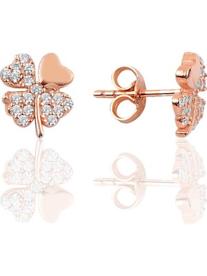 Söğütlü Silver Gümüş Zirkon Taşlı Yonca Modeli Küpe SGTL10068BEYAZ