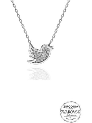 Söğütlü Silver Gümüş Swarovski Taşlı Pırlanta Modeli Kuş Kolye