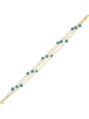 3 Zincirli Nazar Boncuklu Altın Bileklik 3.65 Gram 14 Ayar