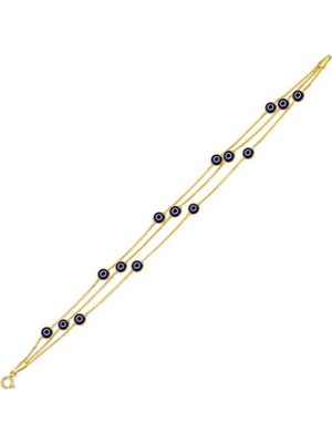 3 Zincirli Nazar Boncuklu Altın Bileklik 3.85 Gram 14 Ayar