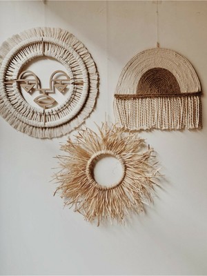 Bohem Shop El Yapımı Afrika Kadın Figürlü Bohem Etnik Duvar Dekorları- Rafya Duvar Süsü Seti Bohem Shop