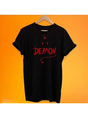 Remonz Demon Baskılı %100 Pamuk Oversize T-Shirt Büyük Beden Tişört