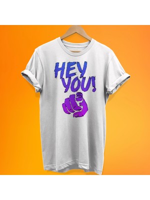 Remonz Hey You Baskılı %100 Pamuk Oversize T-Shirt Büyük Beden Tişört