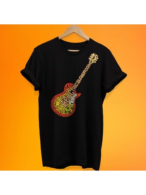 Remonz Gitar Baskılı %100 Pamuk Oversize T-Shirt Büyük Beden Tişört