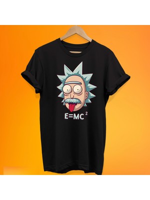 Remonz Rick Einstein Baskılı %100 Pamuk Oversize T-Shirt Büyük Beden Tişört